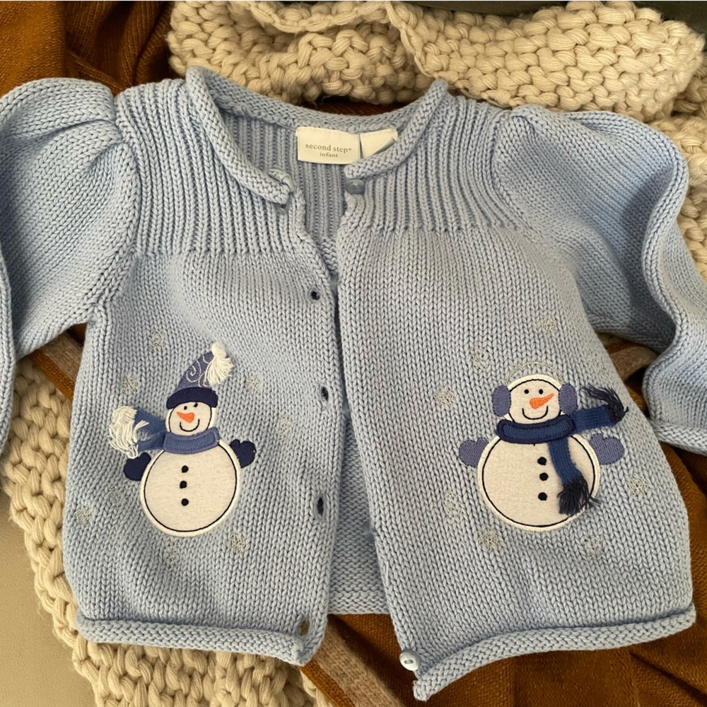 Blue Snowman Knit Sweater